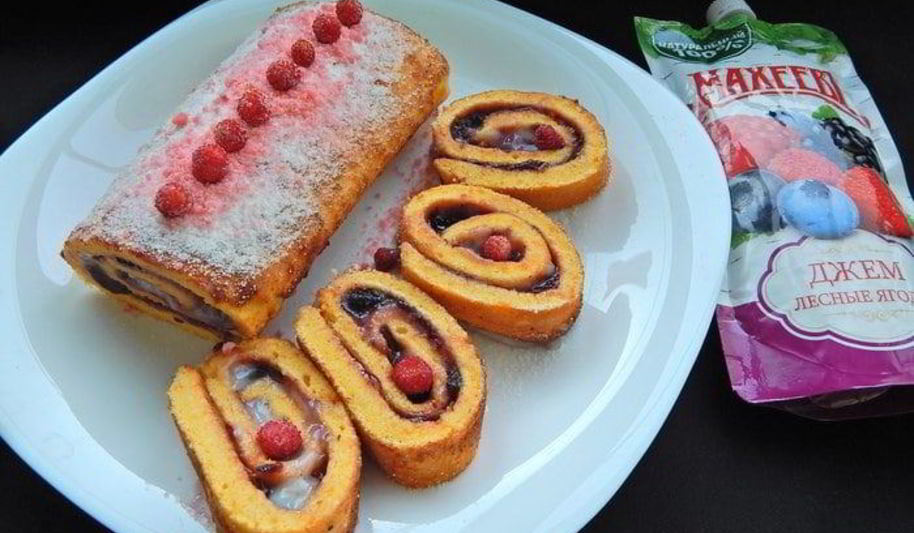 Рецепт тыквенного рулета с джемом и кремом