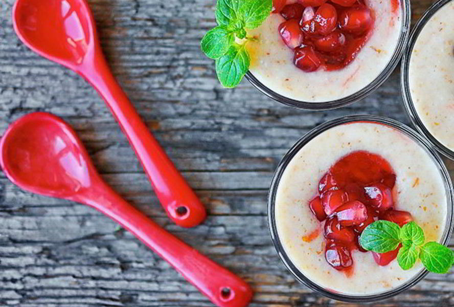 Рисовый пудинг с гранатовым мармеладом