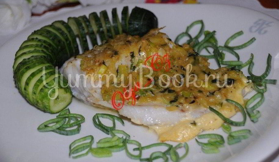 Рецепт филе трески, запеченное в муссе из лука-порея и базилика