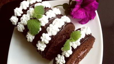 шоколадный рулет с черничным муссом