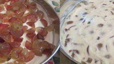 торт-мусс из апельсинового бисквита, винного крем-мусса и розового винограда