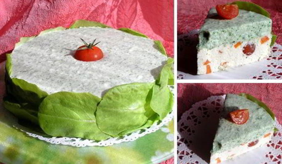 Рецепт торта-мусса с курицей, шпинатом и черри