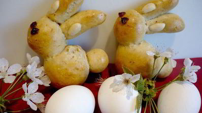 пасхальные зайцы в темно-синем лесу