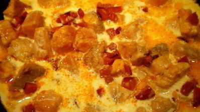 сибас с творожно-сырным суфле и семгой