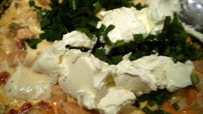 сибас с творожно-сырным суфле и семгой