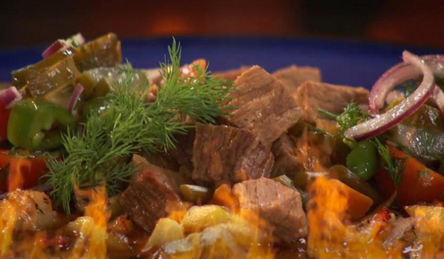 Рецепт азу из говядины с соленой черемшой