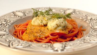 спагетти с фрикадельками из трески