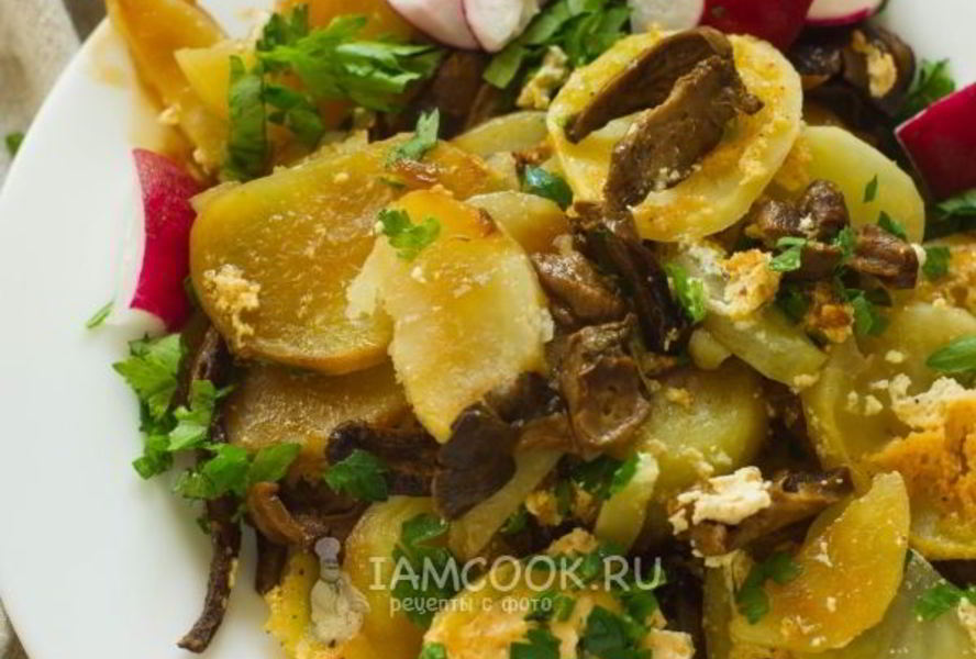 Картошка с грибами в сметане в духовке