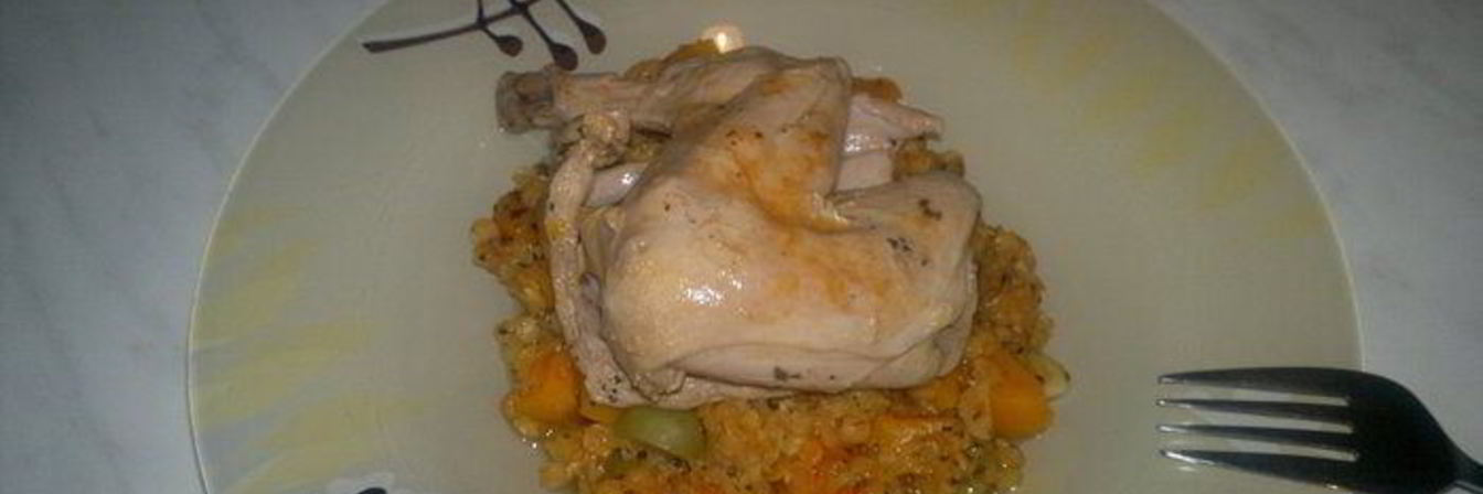 Красная чечевица с тыквой и оливками и отварной кролик