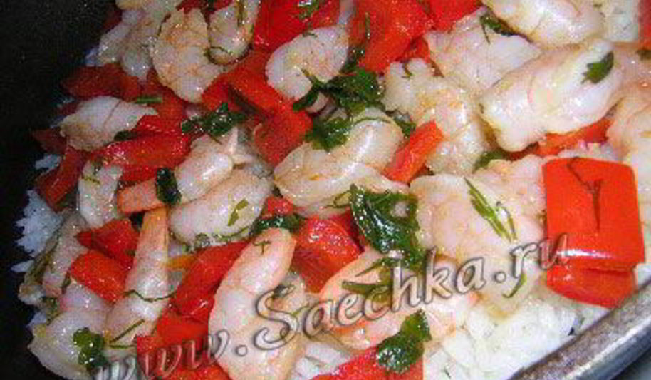 Рецепт риса с креветками и овощами