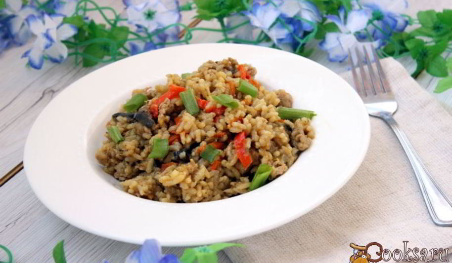 Рецепт риса с мясным фаршем и баклажанами