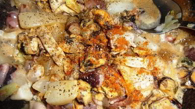 рис с овощами и морским коктейлем