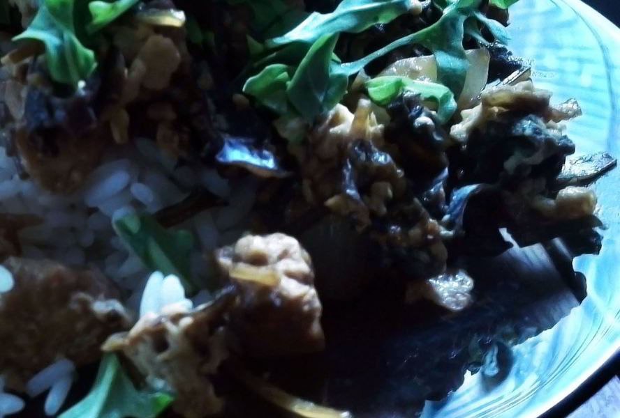 Рис с заправкой из тофу, лука и древесных грибов