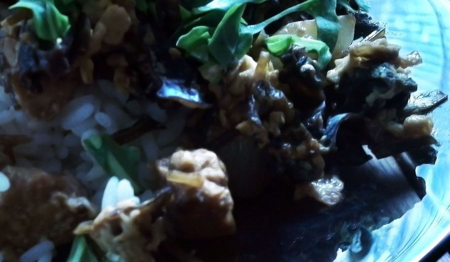 Рецепт риса с заправкой из тофу, лука и древесных грибов