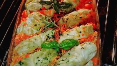 запеченные голубцы с зеленой гречкой и тофу