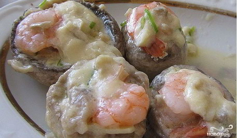 Рецепт грибов, фаршированных креветками