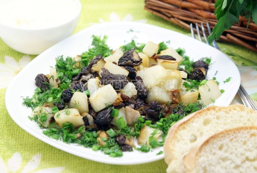 Сморчки жареные с картофелем