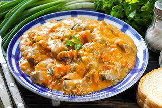 Гуляш из куриных желудков