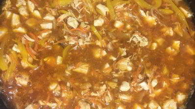 гуляш из курицы с пюре из цветной капусты