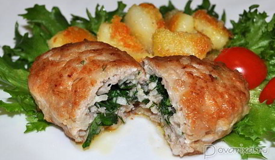 Рецепт мясных котлет с зеленью и маслом
