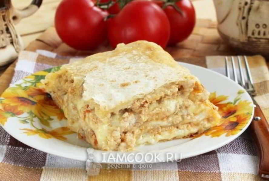 Лазанья из лаваша с фаршем