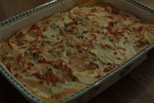 Лазанья с грибами, козьим сыром и шпинатом