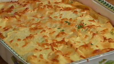 лазанья с грибами, козьим сыром и шпинатом