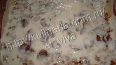 лазанья с курицей и грибами