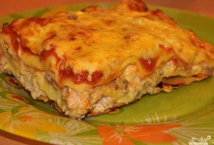 Лазанья с курицей и шампиньонами