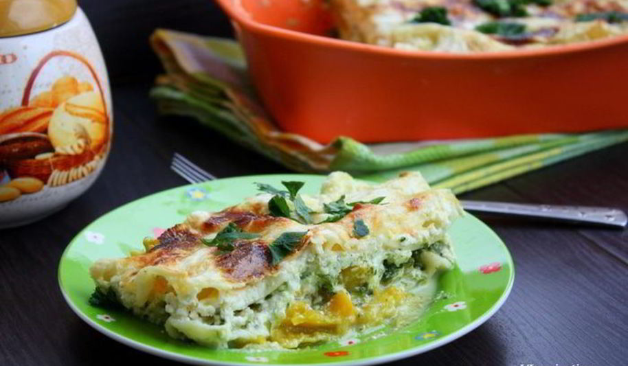 Рецепт лазаний с тыквой и шпинатом под соусом из рикотты