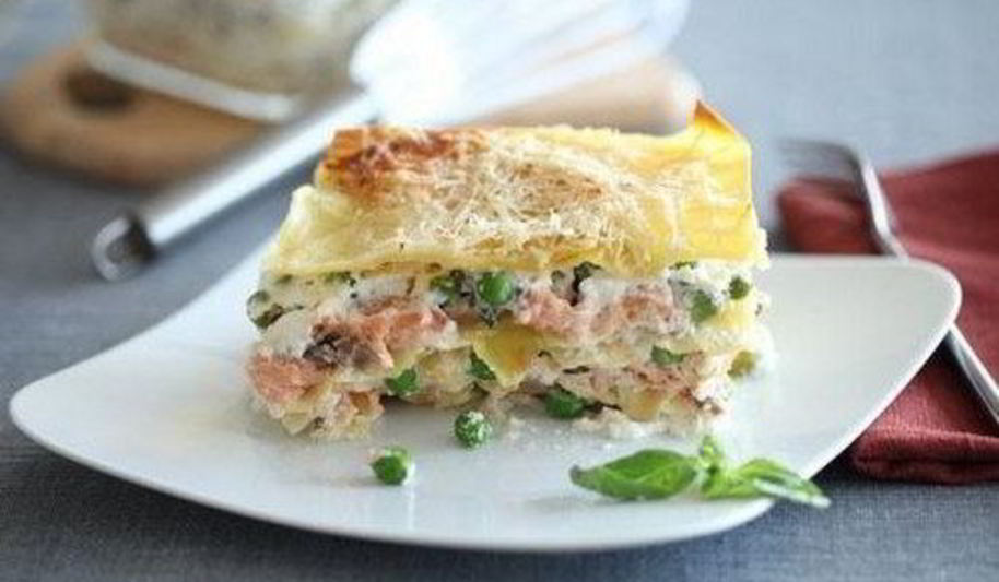 Рецепт лазаний с зеленым горошком и лососем