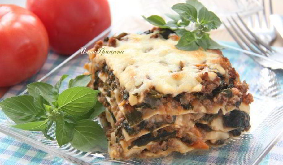 Рецепт мясной лазанья со шпинатом