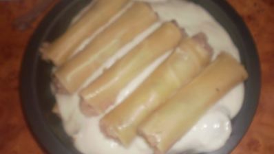 каннелони с курицей и грибами под соусом бешамель
