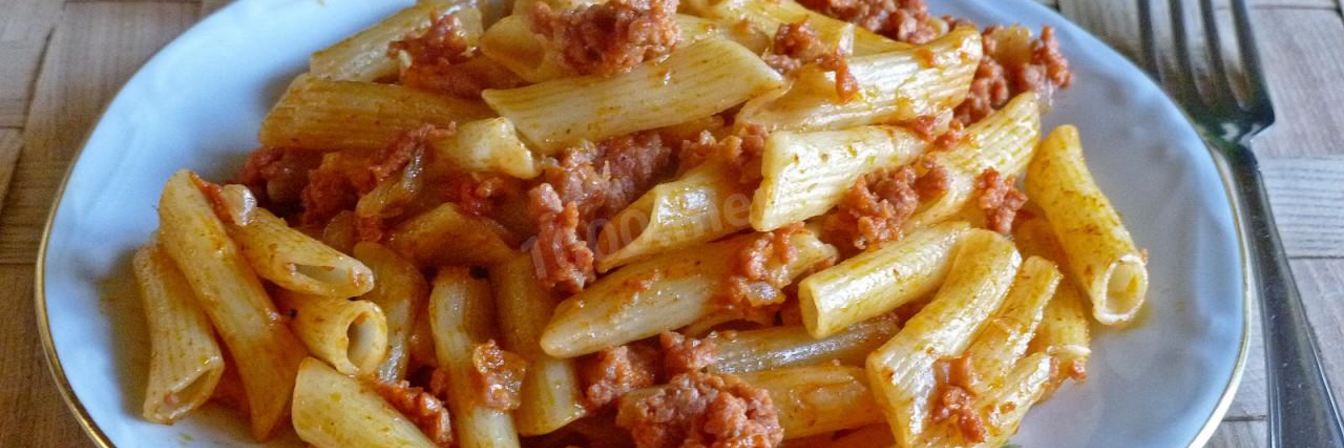 Макароны с фаршем и томатной пастой по флотски