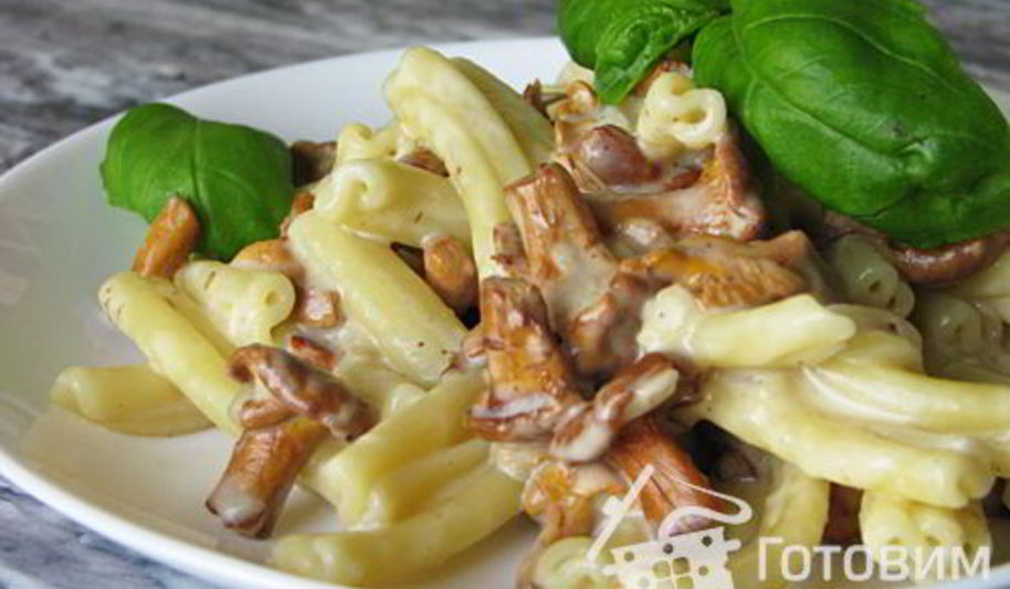 Рецепт макарон с лисичками в сливочном соусе