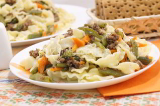 Паста с фаршем и стручковой фасолью