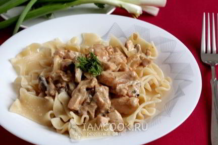 Паста с курицей и грибами
