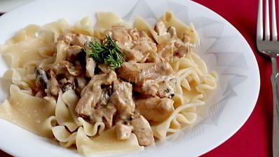 паста с курицей и грибами