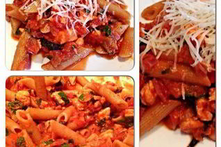 Паста с томатами и лососем