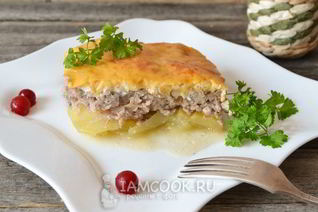 Мясо по-французски с картофелем и фаршем