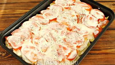 мясо по-французски с картошкой и помидорами