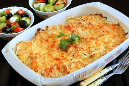 Мясо по-французски с курицей и картошкой