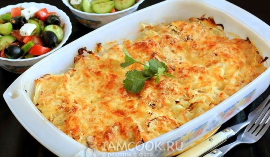 Рецепт мяса по-французски с курицей и картошкой