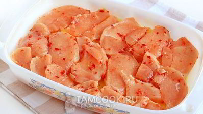 мясо по-французски с курицей и картошкой