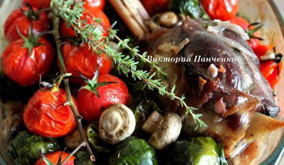 Рецепт баранины, запеченной с шампиньонами и брюссельской капустой