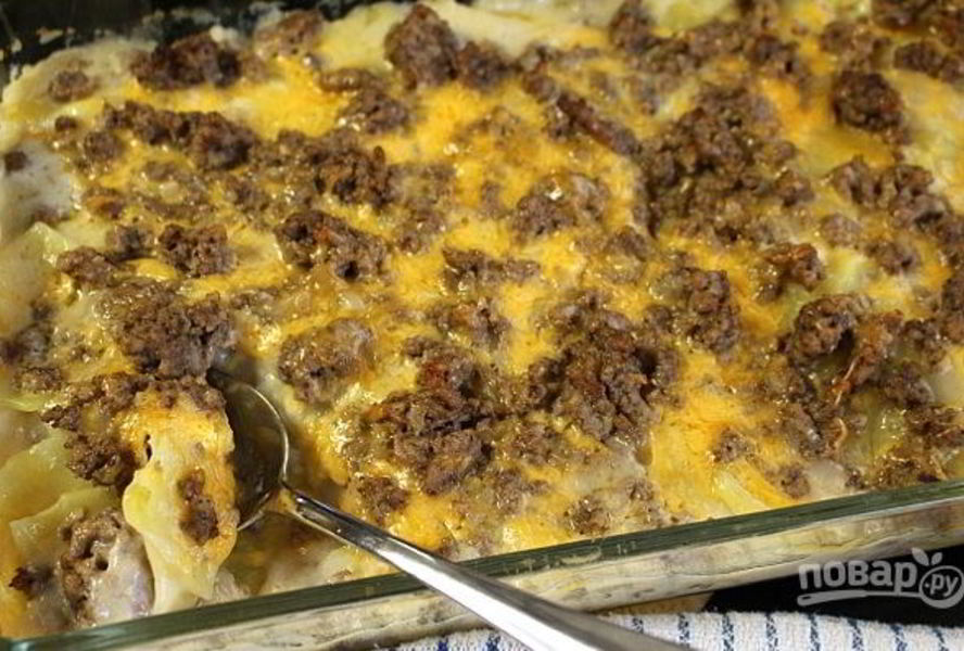 Фарш, картошка и сыр в духовке