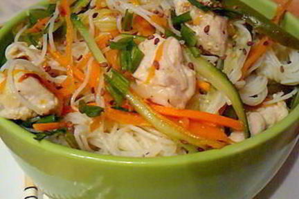 Рисовая вермишель с овощами и куриным филе