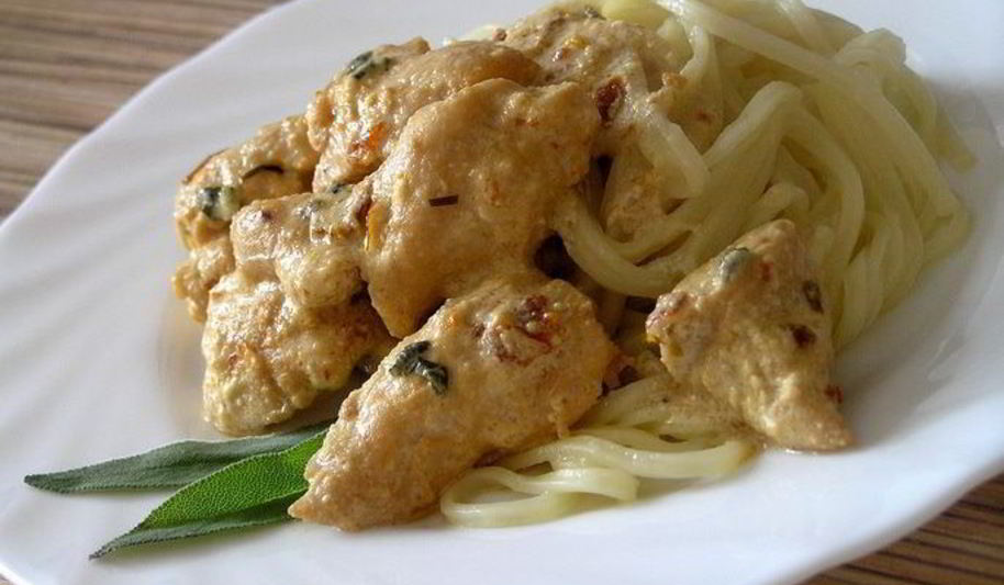 Рецепт сливочных куриных грудок с шалфеем и томатами