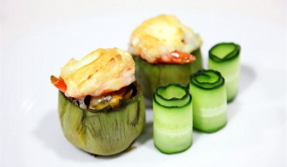 Рецепт артишоков, фаршированных мидиями и креветками, под шапкой из козьего сыра