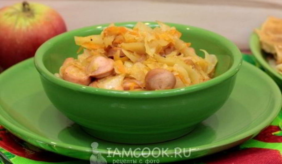 Рецепт капусты с сосисками в мультиварке